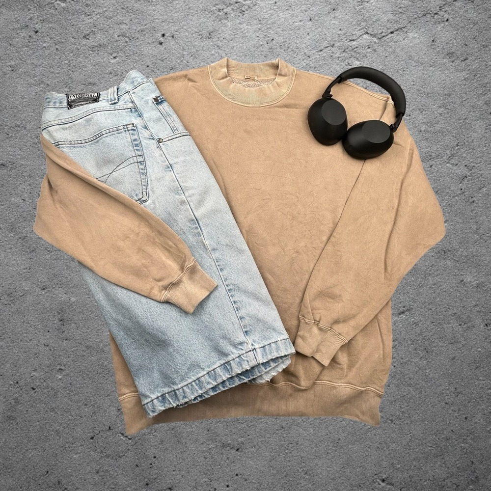 Abercrombie & Fitch Oversized Crewneck Sweatshirt Mens Large Tall Tan Boxy Y2K
